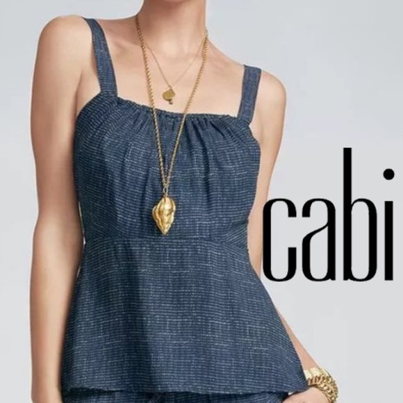 CAbi Tops - Cabi 403 Blue Peplum Summer Dot Tank Top 10